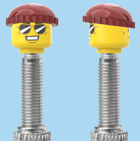 `A NEW ITEM  -  Brick Caps - Presta Valve - 2 Face Head (Sunglasses with Cheesy Smile & Normal Smile Face) with a Brown Beanie