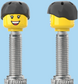 `A NEW ITEM  -  Brick Caps - Presta Valve - 2 Face Head with Freckles & Lipstick (Open Mouth Smile & Closed Eye Smile) with a Black Helmet