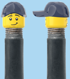 `A NEW ITEM  -  Brick Caps - Schrader Valve - 2 Face Head (Worried Look & Half Smile) with a Blue Cap