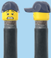 `A NEW ITEM  -  Brick Caps - Schrader Valve - 2 Face Head (Worried Look & Half Smile) with a Blue Cap