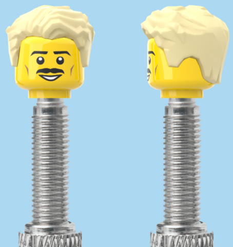 `A NEW ITEM  -  Brick Caps - Presta Valve - 1 Face Head (Moustache Smile) with a Styled Blonde Hairdo
