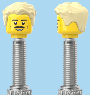 `A NEW ITEM  -  Brick Caps - Presta Valve - 1 Face Head (Moustache Smile) with a Styled Blonde Hairdo