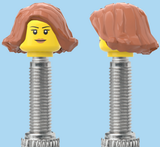 `A NEW ITEM  -  Brick Caps - Presta Valve - 1 Face Head (Simple Smile, Eyelashes & Lipstick) with a Brown Bob Cut Hairdo