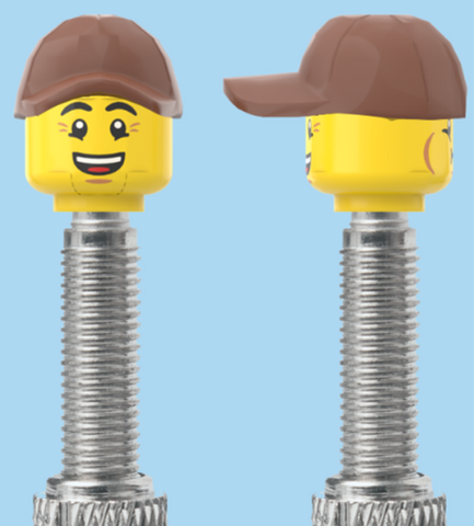 `A NEW ITEM  -  Brick Caps - Presta Valve - 2 Face Head (Bursting Cheeks & Wrinkle Eye Smile) with a Brown Cap