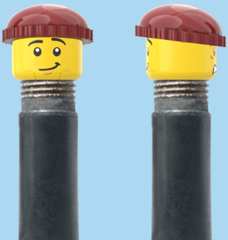`A NEW ITEM  -  Brick Caps - Schrader Valve - 2 Face Head (Worried Look & Half Smile) with a Brown Beanie