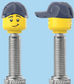 `A NEW ITEM  -  Brick Caps - Presta Valve - 2 Face Head (Worried Look & Half Smile) with a Blue Cap