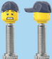 `A NEW ITEM  -  Brick Caps - Presta Valve - 2 Face Head (Worried Look & Half Smile) with a Blue Cap