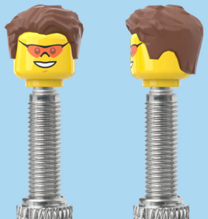 `A NEW ITEM  -  Brick Caps - Presta Valve - 1 Face Head (Coloured Sunglasses with a Smile) with a Styled Brown Hairdo