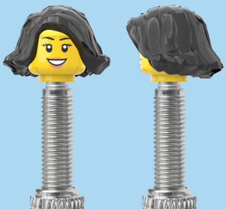 `A NEW ITEM  -  Brick Caps - Presta Valve - 1 Face Head (Teeth Smile, Eyelashes & Lipstick) with a Black Bob Cut Hairdo