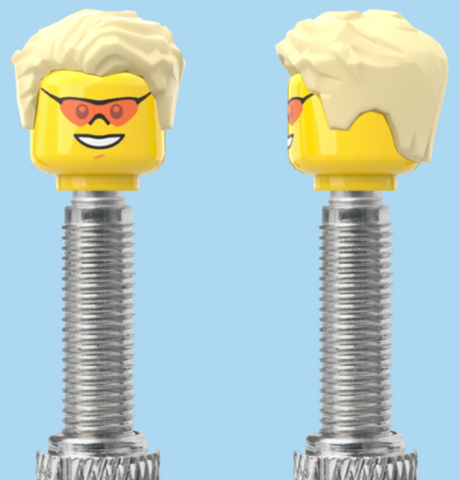 `A NEW ITEM  -  Brick Caps - Presta Valve - 1 Face Head (Coloured Sunglasses with a Smile) with a Styled Blonde Hairdo