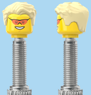 `A NEW ITEM  -  Brick Caps - Presta Valve - 1 Face Head (Coloured Sunglasses with a Smile) with a Styled Blonde Hairdo