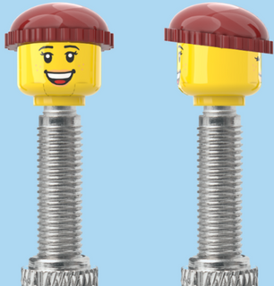 `A NEW ITEM  -  Brick Caps - Presta Valve - 2 Face Head with Freckles & Lipstick (Open Mouth Smile & Closed Eye Smile) with a Brown Beanie