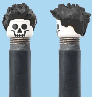 `A NEW ITEM  -  Brick Caps - Schrader Valve - 1 Face Head (SKULL) with a Fully Styled Black Hairdo