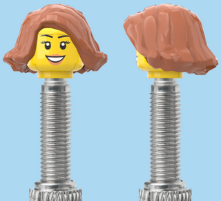 `A NEW ITEM  -  Brick Caps - Presta Valve - 1 Face Head (Teeth Smile, Eyelashes & Lipstick) with a Brown Bob Cut Hairdo