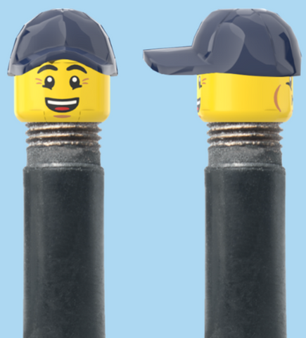`A NEW ITEM  -  Brick Caps - Schrader Valve - 2 Face Head (Bursting Cheeks & Wrinkle Eye Smile) with a Blue Cap