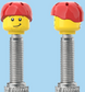 `A NEW ITEM  -  Brick Caps - Presta Valve - 2 Face Head (Worried Look & Half Smile) with a Red Helmet