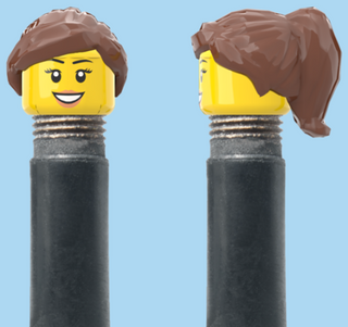 `A NEW ITEM  -  Brick Caps - Schrader Valve - 1 Face Head (Teeth Smile, Eyelashes & Lipstick) with a Brown Half Pony Hairdo