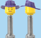 `A NEW ITEM  -  Brick Caps - Presta Valve - 2 Face Head with Freckles & Lipstick (Open Mouth Smile & Closed Eye Smile) with a Purple Cowgirl Hat