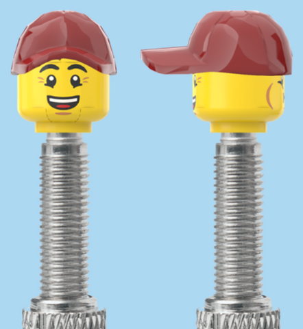 `A NEW ITEM  -  Brick Caps - Presta Valve - 2 Face Head (Bursting Cheeks & Wrinkle Eye Smile) with a Red Cap