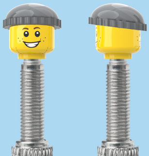 `A NEW ITEM  -  Brick Caps - Presta Valve - 2 Face Head (Freckles Smile & Freckles Worried Look) with a Grey Beanie