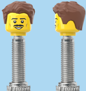 `A NEW ITEM  -  Brick Caps - Presta Valve - 1 Face Head (Moustache Smile) with a Styled Brown Hairdo