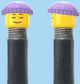 `A NEW ITEM  -  Brick Caps - Schrader Valve - 2 Face Head with Freckles & Lipstick (Open Mouth Smile & Closed Eye Smile) with a Purple Beanie