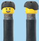 `A NEW ITEM  -  Brick Caps - Schrader Valve - 2 Face Head (Bursting Cheeks & Wrinkle Eye Smile) with a Black Helmet