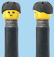 `A NEW ITEM  -  Brick Caps - Schrader Valve - 2 Face Head (Bursting Cheeks & Wrinkle Eye Smile) with a Black Helmet