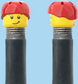 `A NEW ITEM  -  Brick Caps - Schrader Valve - 2 Face Head (Worried Look & Half Smile) with a Red Helmet