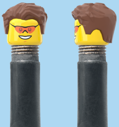 `A NEW ITEM  -  Brick Caps - Schrader Valve - 1 Face Head (Coloured Sunglasses with a Smile) with a Styled Brown Hairdo