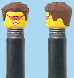 `A NEW ITEM  -  Brick Caps - Schrader Valve - 1 Face Head (Coloured Sunglasses with a Smile) with a Styled Brown Hairdo