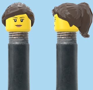 `A NEW ITEM  -  Brick Caps - Schrader Valve - 1 Face Head (Simple Smile, Eyelashes & Lipstick) with a Black Half Pony Hairdo