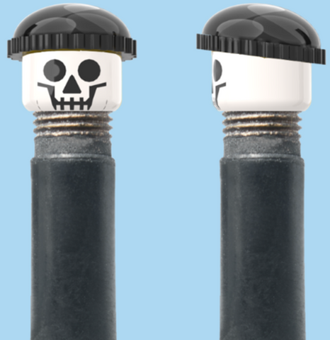 `A NEW ITEM  -  Brick Caps - Schrader Valve - 1 Face Head (SKULL) with a Black Beanie
