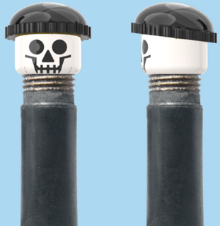 `A NEW ITEM  -  Brick Caps - Schrader Valve - 1 Face Head (SKULL) with a Black Beanie