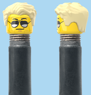 `A NEW ITEM  -  Brick Caps - Schrader Valve - 1 Face Head (Moustache with Sunglasses) with a Styled Blonde Hairdo