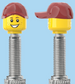 `A NEW ITEM  -  Brick Caps - Presta Valve - 2 Face Head (Freckles Smile & Freckles Worried Look) with a Red Cap