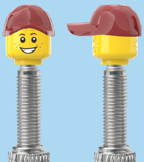 `A NEW ITEM  -  Brick Caps - Presta Valve - 2 Face Head (Freckles Smile & Freckles Worried Look) with a Red Cap