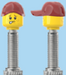 `A NEW ITEM  -  Brick Caps - Presta Valve - 2 Face Head (Freckles Smile & Freckles Worried Look) with a Red Cap