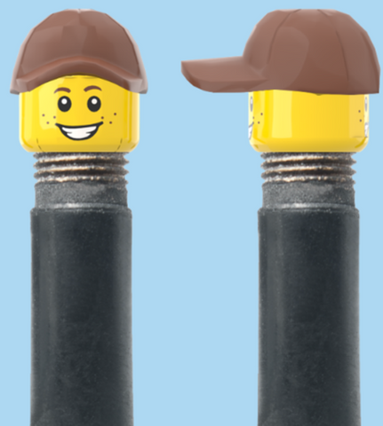 `A NEW ITEM  -  Brick Caps - Schrader Valve - 2 Face Head (Freckles Smile & Freckles Worried Look) with a Brown Cap