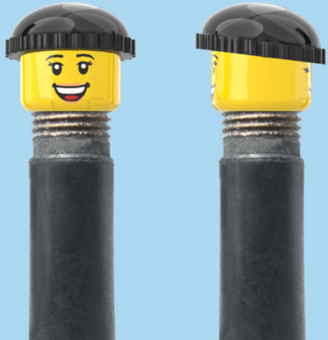 `A NEW ITEM  -  Brick Caps - Schrader Valve - 2 Face Head with Freckles & Lipstick (Open Mouth Smile & Closed Eye Smile) with a Black Beanie