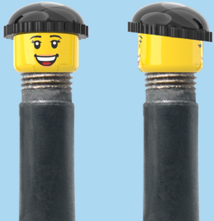 `A NEW ITEM  -  Brick Caps - Schrader Valve - 2 Face Head with Freckles & Lipstick (Open Mouth Smile & Closed Eye Smile) with a Black Beanie