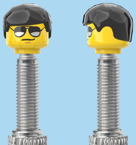 `A NEW ITEM  -  Brick Caps - Presta Valve - 1 Face Head (Moustache with Sunglasses) with a Smooth Black Hairdo