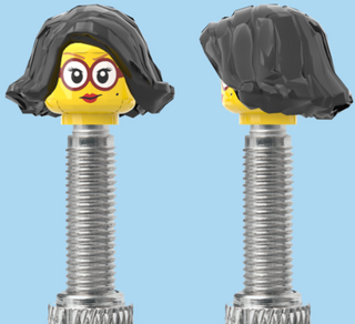 `A NEW ITEM  -  Brick Caps - Presta Valve - 1 Face Head (Red Lipstick & Glasses) with a Black Bob Cut Hairdo