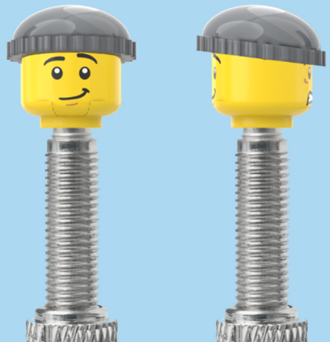 `A NEW ITEM  -  Brick Caps - Presta Valve - 2 Face Head (Worried Look & Half Smile) with a Grey Beanie