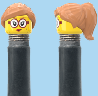 `A NEW ITEM  -  Brick Caps - Schrader Valve - 1 Face Head (Red Lipstick & Glasses) with a Tan Half Pony Hairdo