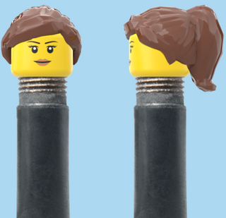 `A NEW ITEM  -  Brick Caps - Schrader Valve - 1 Face Head (Simple Smile, Eyelashes & Lipstick) with a Brown Half Pony Hairdo