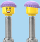 `A NEW ITEM  -  Brick Caps - Presta Valve - 2 Face Head with Freckles & Lipstick (Open Mouth Smile & Closed Eye Smile) with a Purple Beanie