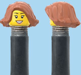 `A NEW ITEM  -  Brick Caps - Schrader Valve - 1 Face Head (Teeth Smile, Eyelashes & Lipstick) with a Brown Bob Cut Hairdo