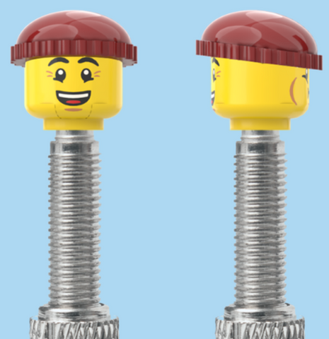 `A NEW ITEM  -  Brick Caps - Presta Valve - 2 Face Head (Bursting Cheeks & Wrinkle Eye Smile) with a Brown Beanie