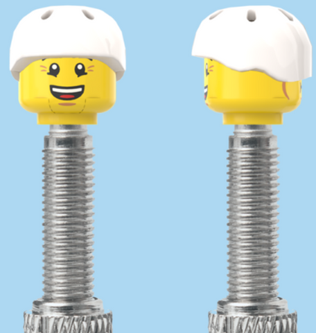 `A NEW ITEM  -  Brick Caps - Presta Valve - 2 Face Head (Bursting Cheeks & Wrinkle Eye Smile) with a Helmet White